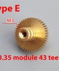 0.35 Module 43 Tooth Copper Gear Shaft M3 Internal Screw Gearbox for RC Cars and Micro Models, top view, Type E, metal gear