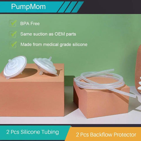 Backflow Protector And Silicone Tubing Replacement Kit For Spectra S1 S2 9 Plus Breast Pumps Closed System Upgrade With 2 Backflow Protectors And 2 Tubes Compatible Replacement Parts displayed on a table