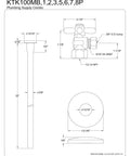 Trimscape Toilet Supply Kit In Polished Brass, Solid Brass Build, 20 Inch Length, with specifications and dimensions diagram