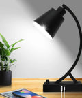Dimmable Black Desk Lamp With USB A And USB C Ports Built In AC Outlet Rotary Dimmer Switch Bedside Nightstand Light For Bedroom Living Room Office Bulb Included Great For Home Office And Study showing charging ports