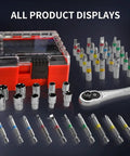 Heavy Duty 41 Tool Set With Mini Ratchet Featuring S2 Bits And CrV Sockets For Tight Spots, Perfect Swap Meets and Home Repair Jobs You Gotta Get Done Fast Without The Hassle. 41-piece kit with red case, ratchet, bits, and sockets