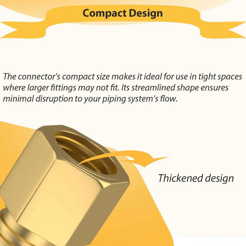 Close-up of brass pipe fitting with thickened design, part of One Eighth Inch Male To Three Eighth Inch Female NPT Brass Pipe Fitting Reducer Adapters Water Line Connector Beefy Built To Last Durable Brass Stop Valve Extensions For Kitchen And Bathroom 4 Pack. Compact size for tight spaces.