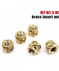 Brass Knurled Threaded Inserts For Hot Melt Molding Double Twill Thread Reinforcement For ABS 3D Prints Easy Embedding In Parts Compatible With M2 M2.5 And M3 shown on white background