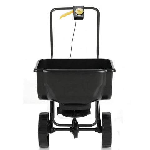 Front view of Walk Behind And Tow Behind Broadcast Spreader with a 70 Pound Hopper, 15 Adjustable Flow Control for lawn care