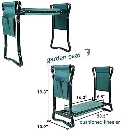 Kneeler Seat For Gardening Portable 2-In-1 Garden Kneeling Chair With Handles And Tool Pouches, Lightweight Garden Bench diagram