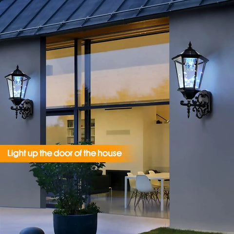 Large 21 Inch Solar Wall Lantern Outdoor Light Dimmable Dusk To Dawn Waterproof Aluminum Housing Glass Fixture Two Pack for yard garden patio.