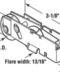 Heavy Duty Sliding Patio Door Roller Assembly Featuring Concave Tandem Wheels And F Tab Design For Straight Up Reliable Gliding Replacement Hardware Parts Single Pack, with detailed measurements.
