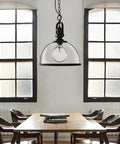 Industrial Nautical Glass Pendant Light 13.5 Inch Transparent Clear Ceiling Chandelier Hanging Fixture Black Finish in dining room