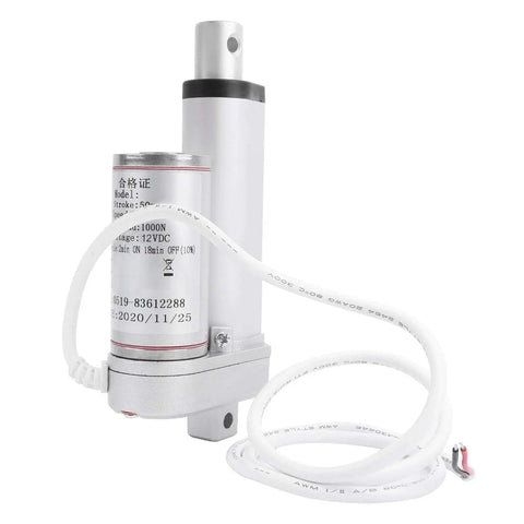 Dead Quiet 12 VDC Linear Actuator Motor With Automatic Limit Switch Shutdown For Smooth Push Pull Motion No Burnouts Or Drama, compact motor with wiring.