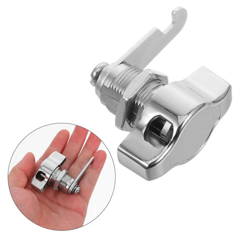 Keyless Cam Lock No Key Needed For Cabinet Doors And Mailboxes With Strong Zinc Alloy Construction, shown in palm for scale