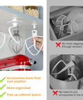 Four Pack Stand Mixer Attachment Organizer for KitchenAid accessories showing Flex Edge Beater, Flat Beater, dough hooks, and wire whip