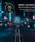 Powerful 2000W Peak Electric Mountain Bike With 864Wh Battery And Step Through Frame Delivers 40 To 80 Mile Range On Fat 24 Or 26 Inch Tires Full Suspension For Off Road Trails And Daily Commuting, featuring LCD display