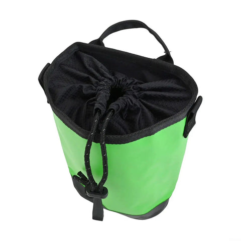 Climbing Tool Bag With Adjustable Waist Belt, 5L Rope Storage Pouch, Quick Draw Tower Design, And Side Strap Rings open top view