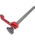 Red 19mm Bench Dog Clamp with Pro Grade Aluminum Alloy Body for woodworking tasks like planing, milling, cutting, grinding.
