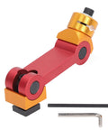 Heavy Duty Adjustable Milling Vise Stop With Precision CNC Work Part Locator and Universal Machine Positioner in red and gold.