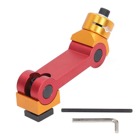 Precision Adjustable Vise Stop Locator For CNC Mill And Lathe Work Tables Features T Slot Compatibility, red and gold adjustable tool.