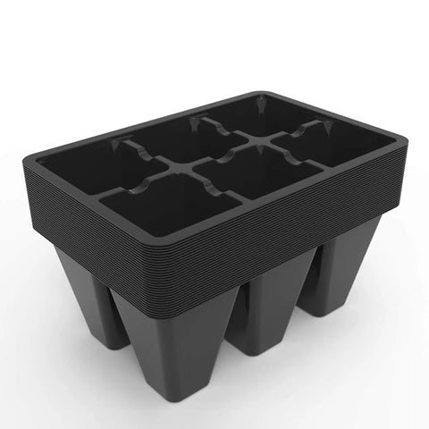 30 Pack 6 Cell Seed Starting Trays For Seedlings With Drainage Holes Black 5.4 By 3.7 Inch Starter Plant Trays stacked