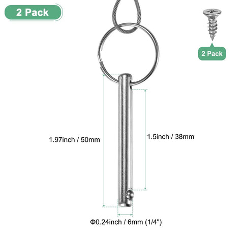 Two Pack Quick Release Pins Quarter Inch Diameter Fifty Millimeter Long With Lanyard And Screws For Marine Shipbuilding Boat