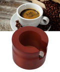 Hit The Daily Grind Right With This Solid Wood Red Portafilter Holder Stand Bottomless Tamp Base Precision Slot Tamper Fits 51Mm And 54Mm Filters showing red wood base with a coffee cup.