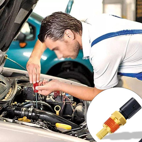 HAOBO engine coolant temperature sensor; brass body, black connector, orange threaded seal (close-up view)
