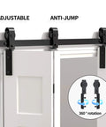 48 Inch Double Bifold Sliding Barn Door Hardware Kit for Closets with Smooth Quiet Operation, adjustable metal hangers shown