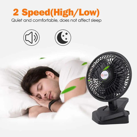 Dope Convertible 6 Inch Desk And Clip On Fan with Two Quiet Speeds for Home Office Dorm Rooms next to sleeping person