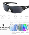 Polarized Sports Sunglasses For Men Women And Youth With TAC Lenses And TR90 Frame Built To Last Scratch Resistant Unbreakable UV Protection 99 Point 9 Ride Ready For Cycling Running Driving Fishing Golf Motorcycling And Outdoor Adventures shown with lens size and layer details.