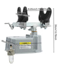 Solid As A Rock Air Operated Paint Shaker Heavy Duty Adjustable Clamp Agitator Mixer showing dimensions and clamp details.