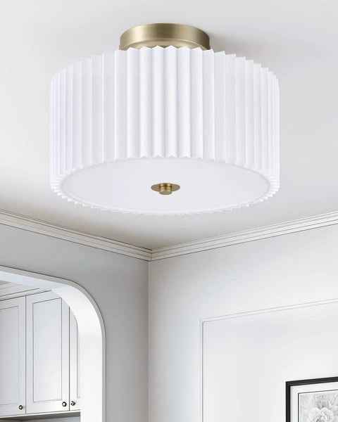 Two Light Semi Flush Mount Ceiling Light With Pleated White Shade Bronze Finish E26 Bulb Compatible Twelve Point Two Inch Modern Vibe