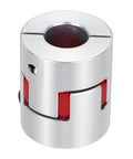 Front view of aluminum shaft coupling with red spider insert for 8-14 mm shafts, 35 mm long, 30 mm diameter.
