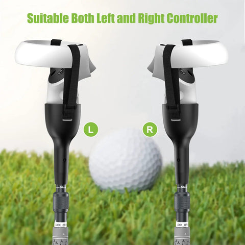 Adjustable Length VR Golf Club Handle For Quest 2 Accessories With Real Golf Grip shown suitable for left and right controllers