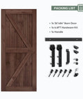 36x84 Inch Spruce Solid Wood Sliding Barn Door Slab In Coffee Finish With 6.6ft Hardware Kit And Handle K Shape Easy DIY Assembly Durable Craftsmanship Featuring Clear Wood Grain For Home Renovation And Modern Interiors