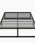 Sturdy Queen Bed Frame With 14 Inch Low Profile Platform Heavy Duty Steel Slat Support No Box Spring Headache For Memory Foam And Pillowtop Mattress Fast Easy Setup showing black steel slat base.