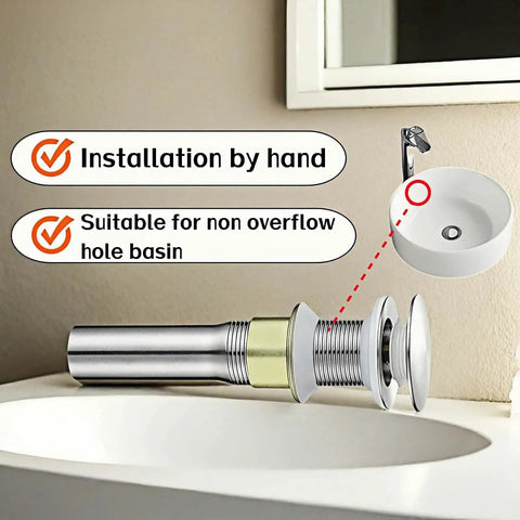 No Drama Pop Up Sink Drain For No Overflow Basin Stainless Steel Hair Catcher Grime Trap Brushed Nickel Smooth Finish Quick Pull Cleanup Deck Drain Plumbing Repair