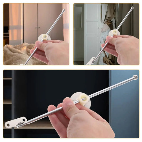 Two Pack Iron Round Disc Cabinet Hinges With Lid Support for kitchen cupboard doors in hand, showing drop-down design.