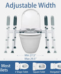 Straight Up Raised Toilet Seat With Cozy Padded Handles And Adjustable Height For Seniors 27.5 to 29.5 inch adjustable width.