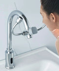 Touch-Free Induction Faucet, with Eyewash, 360 Degrees Rotating Water Outlet, Sensing Distance 40cm,for Lab, Hospitals,Warehouses in use beside sink.