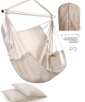 Heavy Duty Hammock Chair With Two Cushions And Protective Waterproof Cover For Indoor And Outdoor Relaxation Steel Spreader Bar