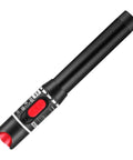 Pro Grade Visual Fault Locator Fiber Optic Tester with black casing and red tip, handheld device for detecting fiber faults.