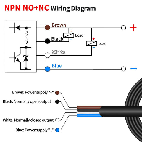 Laser Photoelectric Switch Sensor NPN NO And NC wiring diagram with four-wire configuration