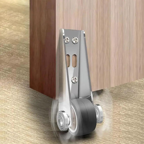 Smooth Rollin Low Profile Rubber Casters For Gates And Sliding Doors Non Skid Swivel Wheels designed for easy movement under a workbench.