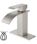 Waterfall Spout Bathroom Faucet With Single Handle 1 Hole Mount Modern RV Lavatory Vanity Basin Tap Brushed Nickel Finish Includes Water Hose