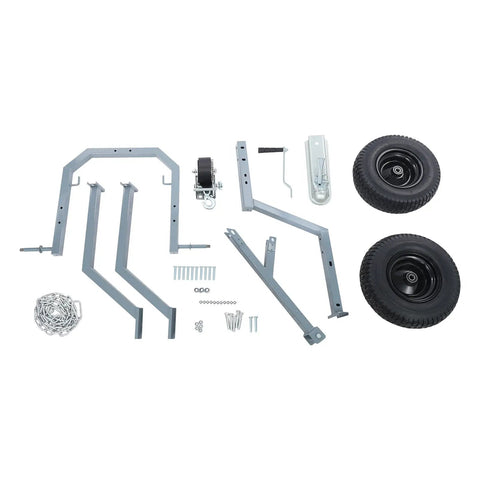 Parts of ATV Log Skidding Arch With 1600 Lbs Capacity Rugged Manual Winch including frame and tires on white background