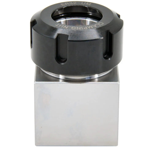 Front view of ER32 Collet Chuck Block Set Of 2 For Square Hex And Parallel Workholding On CNC Lathes with hardened tool steel.
