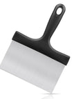 Heavy Duty Grill And Griddle Scraper With Wide Blade And Comfortable Handle For Blackstone Flat Top Grills, Stainless Steel Outdoor Barbecue Cleaner That Quickly Removes Grease And BurntOn Stains For Easy Cleanup, showing the handle and blade details.