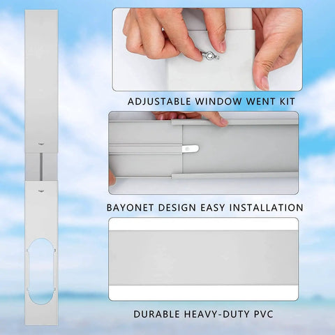 Portable Window AC Kit With Flexible Hose And Adjustable Seal For Vertical Or Horizontal Windows 5.9 Inch Diameter 59 Inch Length
