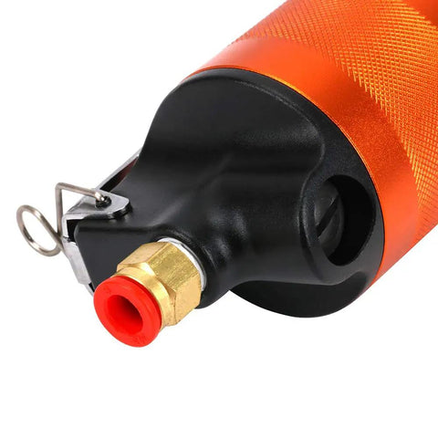 Close-up of High Quality Pneumatic Metal Shear Pliers Head Air Nipper Tool air inlet for cutting metal and plastic sheets.