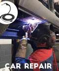A mechanic uses a 15 Foot MIG Welding Gun Stinger For Lincoln Magnum 100L K530-6 Replacement Torch to repair a car.