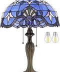 Blue Purple Stained Glass Tiffany Style Table Lamp With Baroque Design, Lavender Tone Desk And Bedside Light, 24 Inch Tall