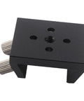Heavy Duty Aluminum Dovetail Base For Telescope Finder Mounts with Red and Black Bracket and Thumbscrew Locks, top view.